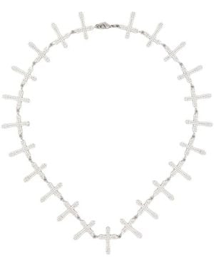 DARKAI Crystal-Embellished Cross-Link Necklace - Mettallic