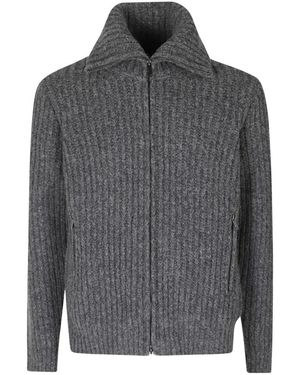 Roberto Collina Truien & Vesten ,Grijs ,Wol Ribbed Zip Cardigan