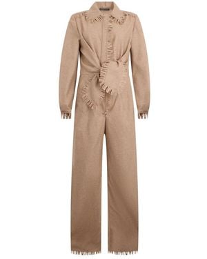Alberta Ferretti Jumpsuits & Playsuits ,Wol Jumpsuit Met Franjes Van Wol - Naturel