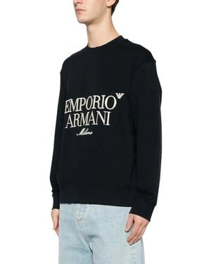 Emporio Armani Sweatshirt Van French Terry Jersey Met Geborduurd Logo - Zwart