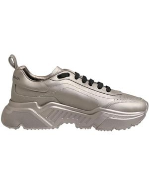Dolce & Gabbana Silberne Ledersneaker Mit Gummisohle - Grau