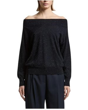 Peserico Truien & Vesten ,Blauw ,Gebreide Trui Met Ronde Hals - Zwart