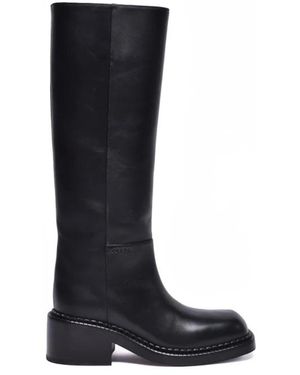 Prada Lederstiefel Mit 5 Cm Absatz - Schwarz