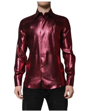 Dolce & Gabbana Metallisches Goldenes Formales Hemd Seidenfutter - Rot