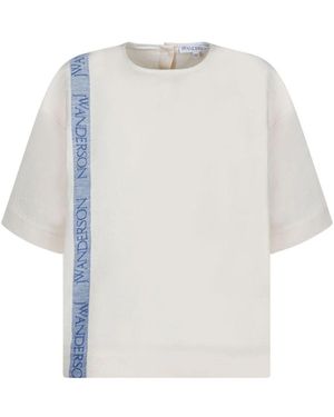 JW Anderson Logo Besticktes Creme T-Shirt - Weiß