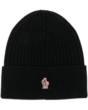 Moncler Accessoires ,Zwart ,Wol Geribbelde Gebreide Muts