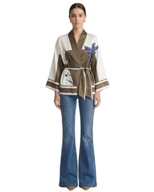 Nenette Raffinato Kimono Jas & Geplooide Tas Set - Blauw