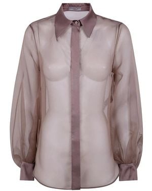 D.exterior Transparente Hemdbluse Aus Organza Mit Satinbesatz - Braun