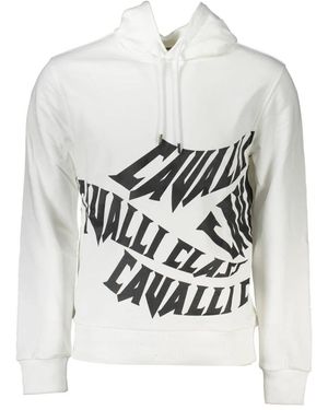 Roberto Cavalli Hoodies & Sweatvesten ,Wit ,Katoen Hoodie Met Geborsteld Print
