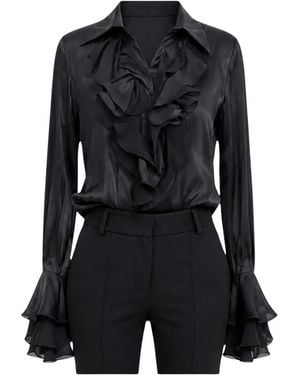 ACTUALEE Bluse Mit Rüschenfront - Schwarz