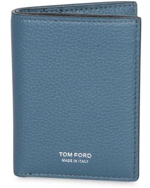 Tom Ford Blauer Lederkartenhalter Mit Silberlogo