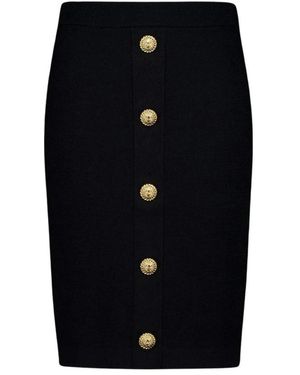Balmain Kokerrok Van Gebreide Stof Met Knopen Aan De Voorkant - Zwart