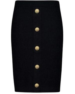 Balmain Kokerrok Van Gebreide Stof Met Knopen Aan De Voorkant - Zwart