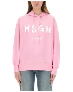 MSGM Logo-Print Hoodie - Roze