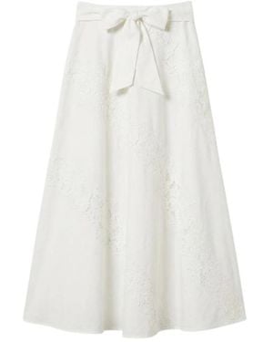 Twinset Lace Panel Bow Midi Rok - Wit