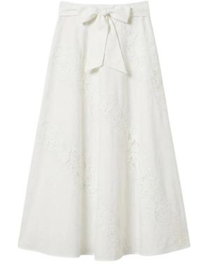 Twinset Lace Panel Bow Midi Rok - Wit