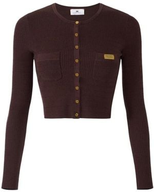 Elisabetta Franchi Truien & Vesten ,Bruin ,Micro-Gebreide Cardigan