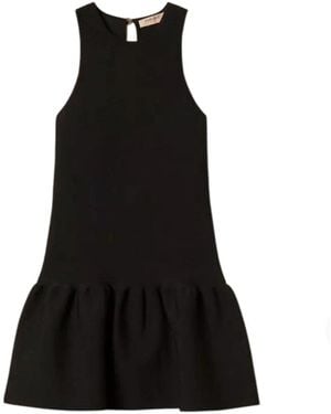 Twinset Jurk Met Ruches Ronde Hals Mouwloos - Zwart