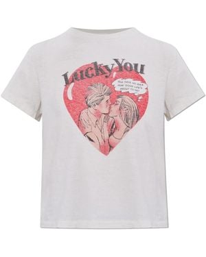 RE/DONE Tops ,Wit ,Katoen Classic Tee Lucky You