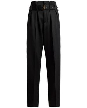Etro Broeken ,Zwart ,Wol Wijde Wollen Broek Met Riem