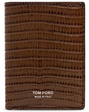 Tom Ford Accessoires ,Bruin ,Leer Portemonnee Van Leer Met Krokodillenprint