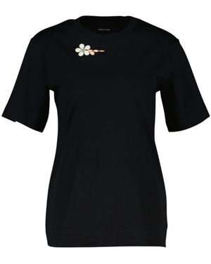 Simone Rocha Tops ,Zwart ,Katoen T-Shirt Met Versierde Bloem