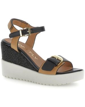 Stonefly Schoenen ,Zwart ,Leer Sandalen Met Sleehak En Gesp - Metallic