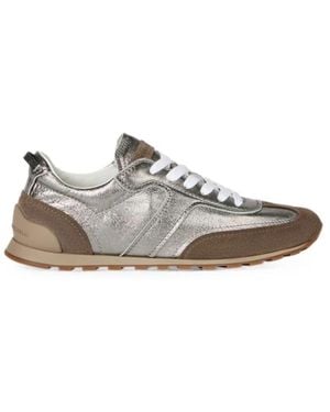 Brunello Cucinelli Lamé Kalfsleer En Suède Sneakers - Wit