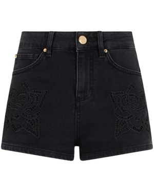 Roberto Cavalli Jeansshorts Mit Rosenstickerei - Schwarz