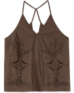 Oltre Tops ,Bruin ,Katoen Perforated Cotton Top