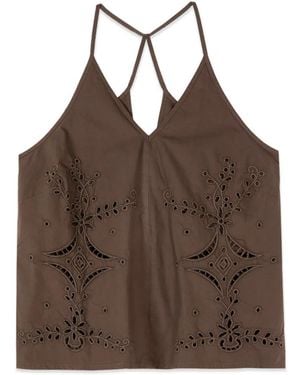 Oltre Tops ,Bruin ,Katoen Perforated Cotton Top
