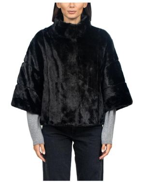 Zoe Jassen ,Zwart ,Polyester Korte Imitatiebontjas Met Hoge Kraag