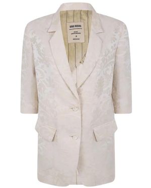 Uma Wang Damask-Patroon Linnen Jas - Naturel