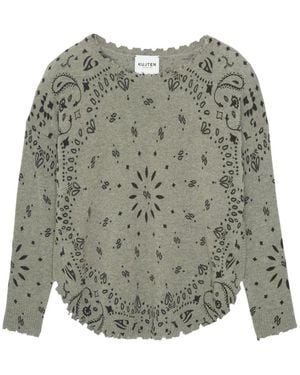 Kujten Bedruckter Rundhals-Pullover - Grau