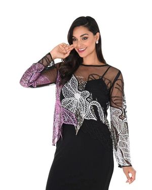 FRANK LYMAN Mesh-bluse mit pailletten und perlenmotiven - Schwarz