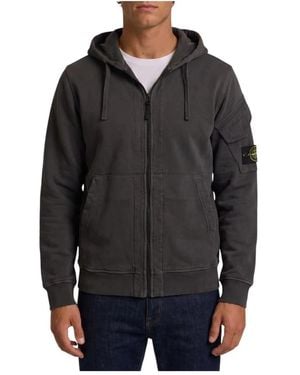 Stone Island Sweatshirt Met Rits Van Katoen - Zwart