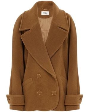 Chloé Double-Breasted Coats - Marrón