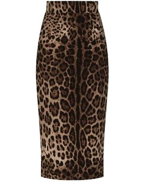 Dolce & Gabbana Calf Length Leopard Skirt - Brown