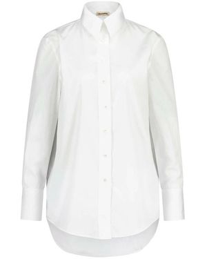 Bloomings Katoenen Erve Blouse Rechte Pasvorm Knoopsluiting - Wit