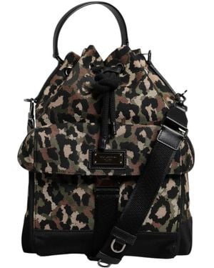 Dolce & Gabbana Leopardenmuster Baumwoll-Schulter-Bucket Bag - Schwarz