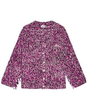 Ganni Cardigan Aus Strukturstrick Mit Strassknöpfen - Lila