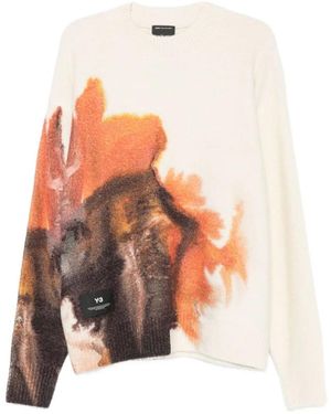 Y-3 Truien & Vesten ,Wit ,Wol Grafische Print Witte Trui - Oranje