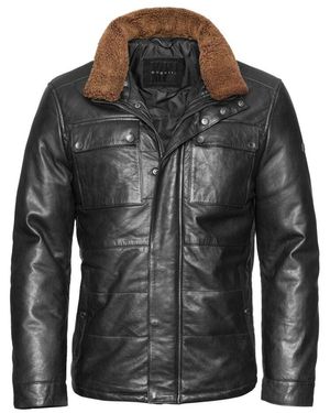 Bugatti Stilvolle Lederjacke Mit Steppungen - Schwarz