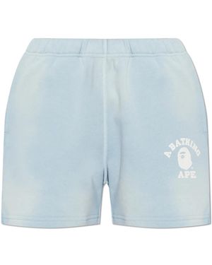 A Bathing Ape Korte Broeken ,Blauw ,Katoen Logo Shorts
