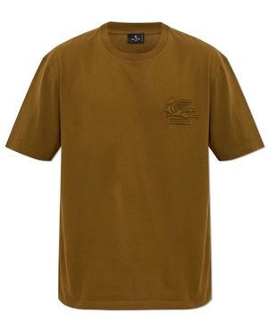 Etro Tops ,Bruin ,Katoen T-Shirt Met Pegasus-Reliëf - Groen