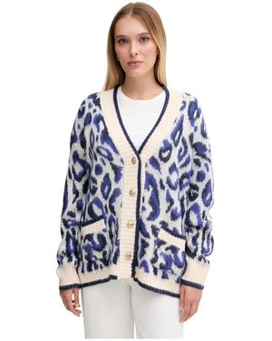 GAUDI Cardigan Met Knoopsluiting En Luipaardprint - Blauw