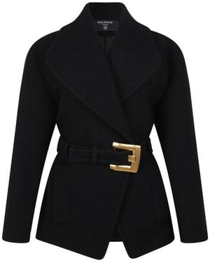 Balmain Wol Sjaal Jas - Zwart