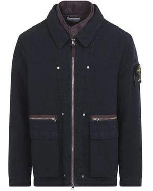 Stone Island Jassen ,Blauw ,Katoen Field Jacket