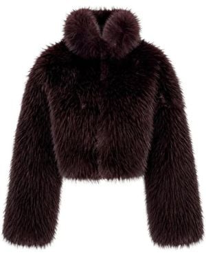 Pinko Jassen ,Bruin ,Nepbont Cropped Nep Bontjas Met Dramatische Kraag - Zwart