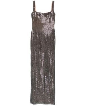 Self-Portrait Kleedjes ,Grijs ,Polyester Maxi-Jurk Met Vierkante Hals En Strass-Steentjes - Bruin